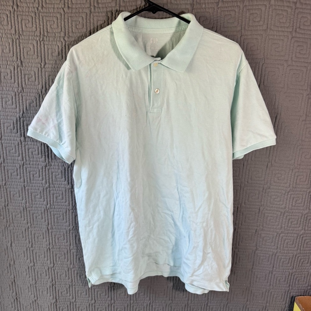 Gap Polo Shirt Mens Size Large Solid Blue Stretch Pique Polo Short Sleeve